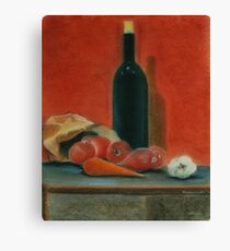 Onions, carrot, garlic and a bottle of Wine... Canvas Print