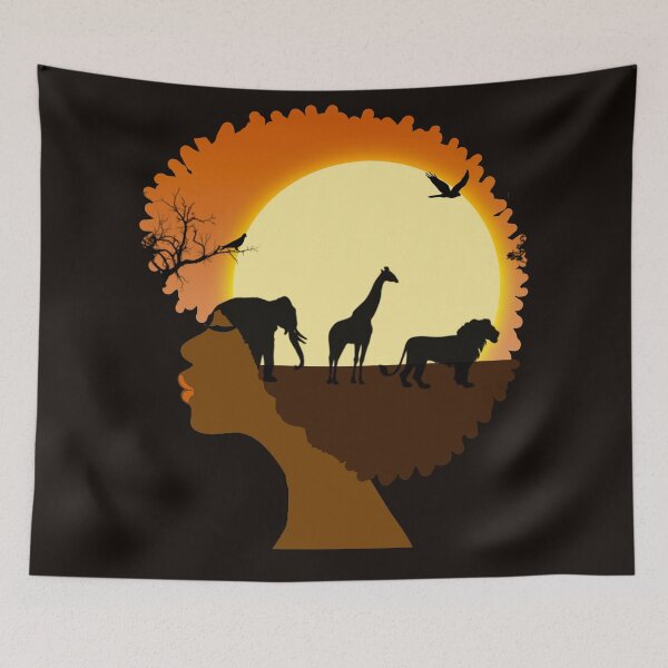 Item preview, Natural Hair Afro African Sunset Landscape designed and sold by blackartmatters.