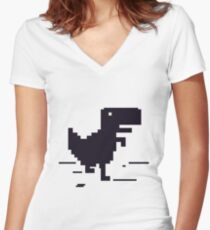 Retro Pixel Dino Women's Fitted V-Neck T-Shirt