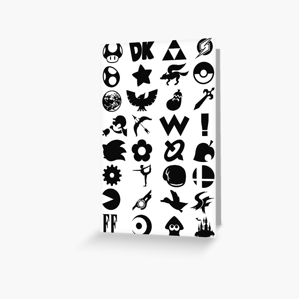 super smash bros ultimate series logos black icons greeting card by surik redbubble redbubble