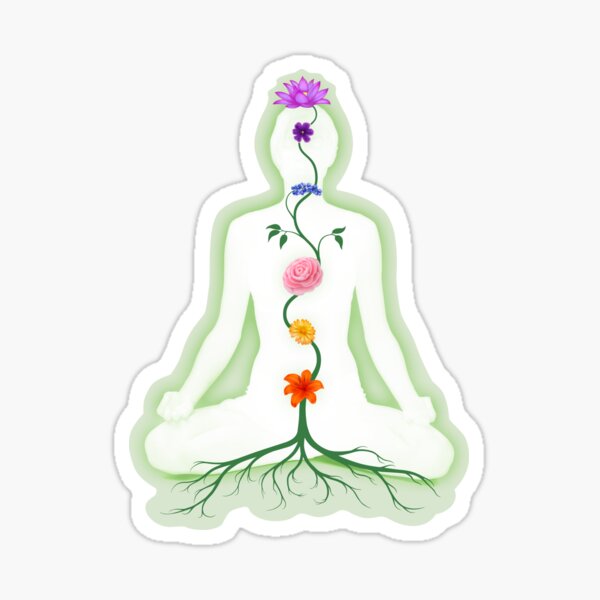 Meditating Woman Chakra Flowers art photo print Sticker