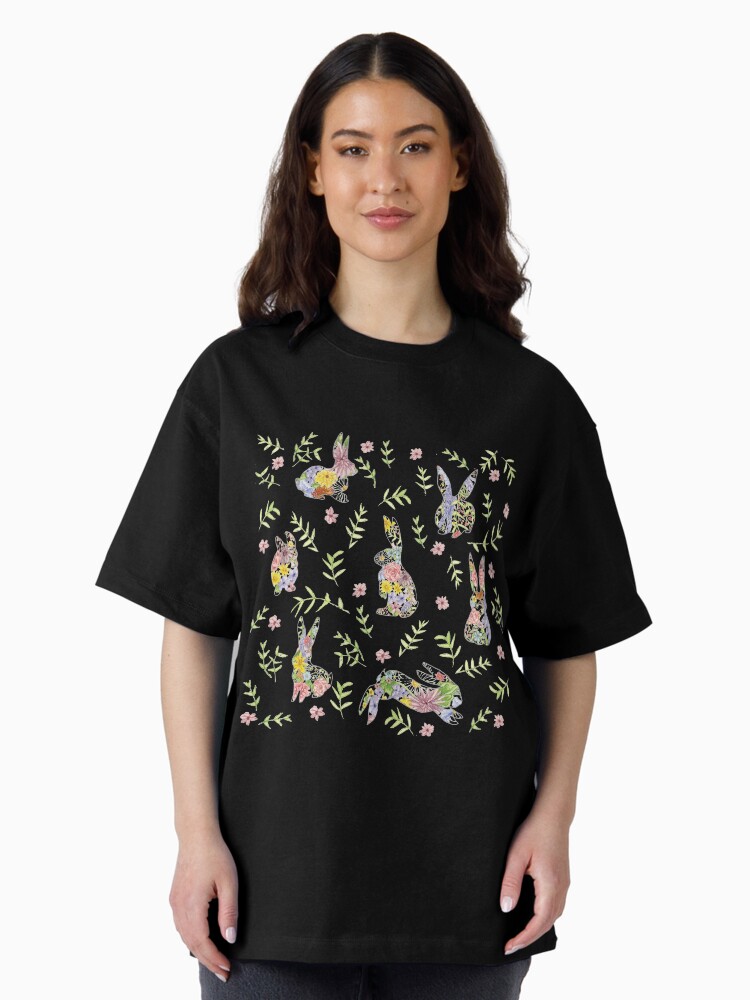 Thumbnail 1 of 7, Oversized T-Shirt, Spring into Spring :: Hopping Watercolor Bunnies In Meadow designed and sold by tinaschofield.
