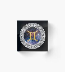 Zodiac Gemini White/Gold Acrylic Block