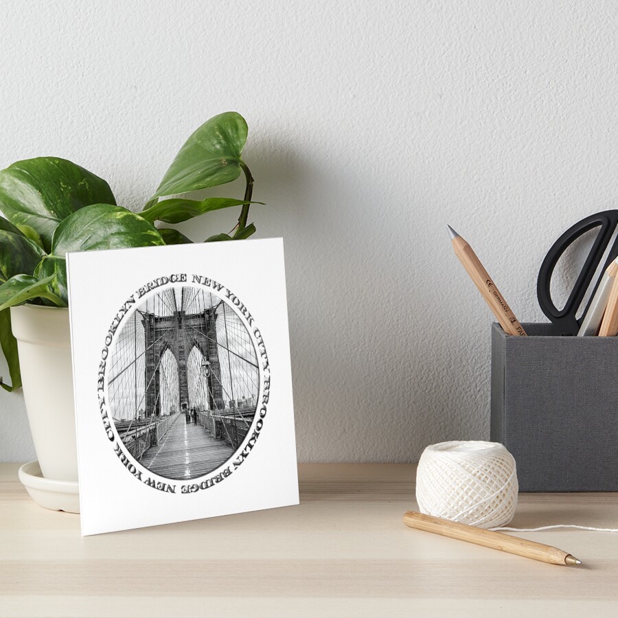Brooklyn Bridge New York City (black & white badge style on white) Art Board Print