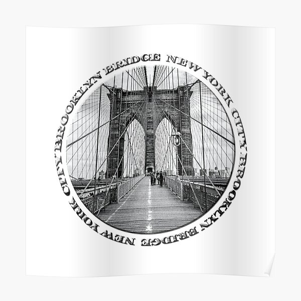 Brooklyn Bridge New York City (black and white badge style on white) Poster