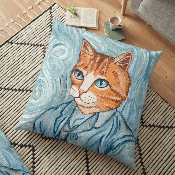 Cat Van Gogh Portrait Floor Pillow