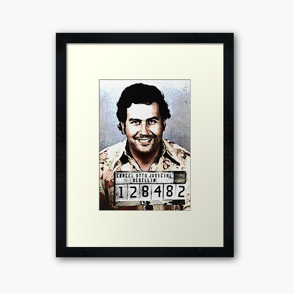 PABLO ESCOBAR arresto ULTIMATE HALFTONE VECTOR VECTOR MUGSHOT MUG Lámina enmarcada