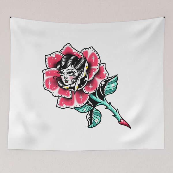 Item preview, Lady in Rose Vintage Cute Traditional Tattoo Flash designed and sold by Ella Mobbs.