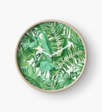 Green tropical leaves II Clock