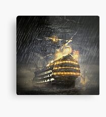 BURNING WAR SHIPS Metal Print