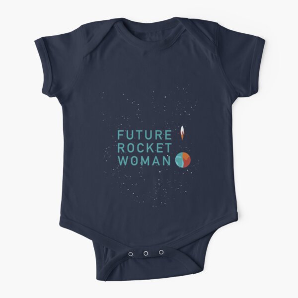 Future Rocket Woman - Kids Teal Text Short Sleeve Baby One-Piece