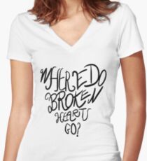 Where Do Broken Hearts Go? (Black) Women's Fitted V-Neck T-Shirt