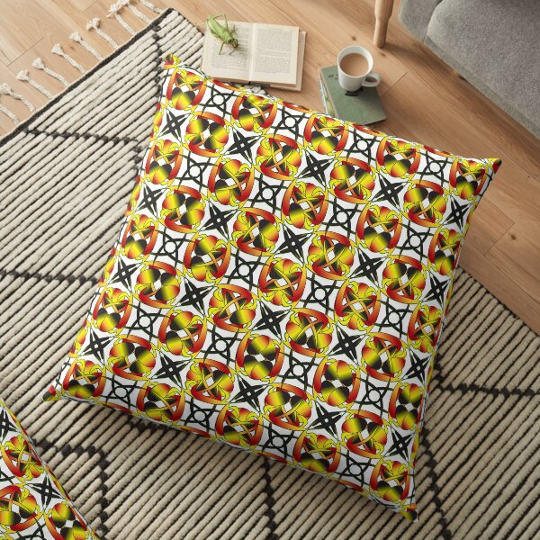 Intricate repeating pattern in yellow, black, and red Floor Pillow