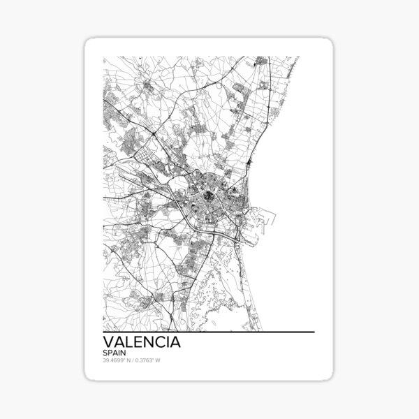 Mapa de Valencia, póster impreso, arte de pared, regalo de España para imprimir, hogar y guardería, decoración de mapa moderna para oficina, mapa de arte, mapa de regalos Pegatina
