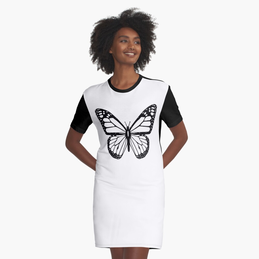 Butterfly Black And White Butterfly Graphic T Shirt Dress By