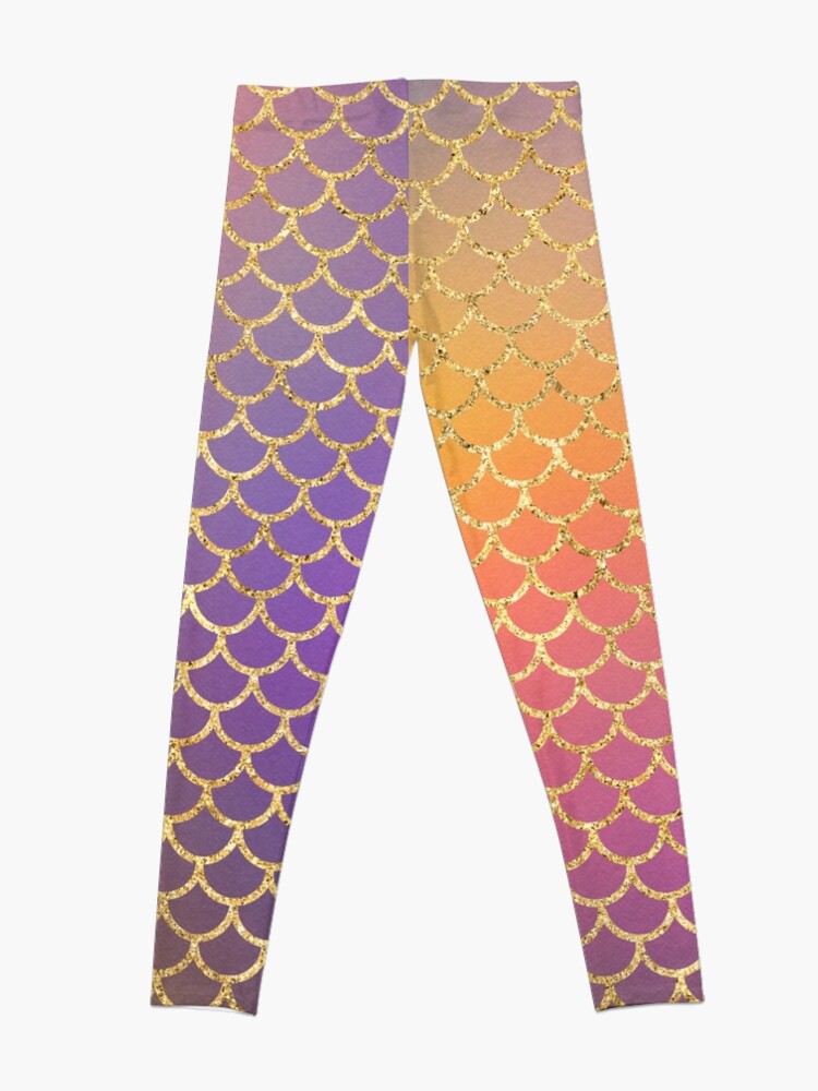 Disover Bling Purple And Pink Mermaid Scale Pattern Leggings