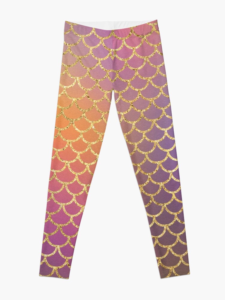 Disover Bling Purple And Pink Mermaid Scale Pattern Leggings
