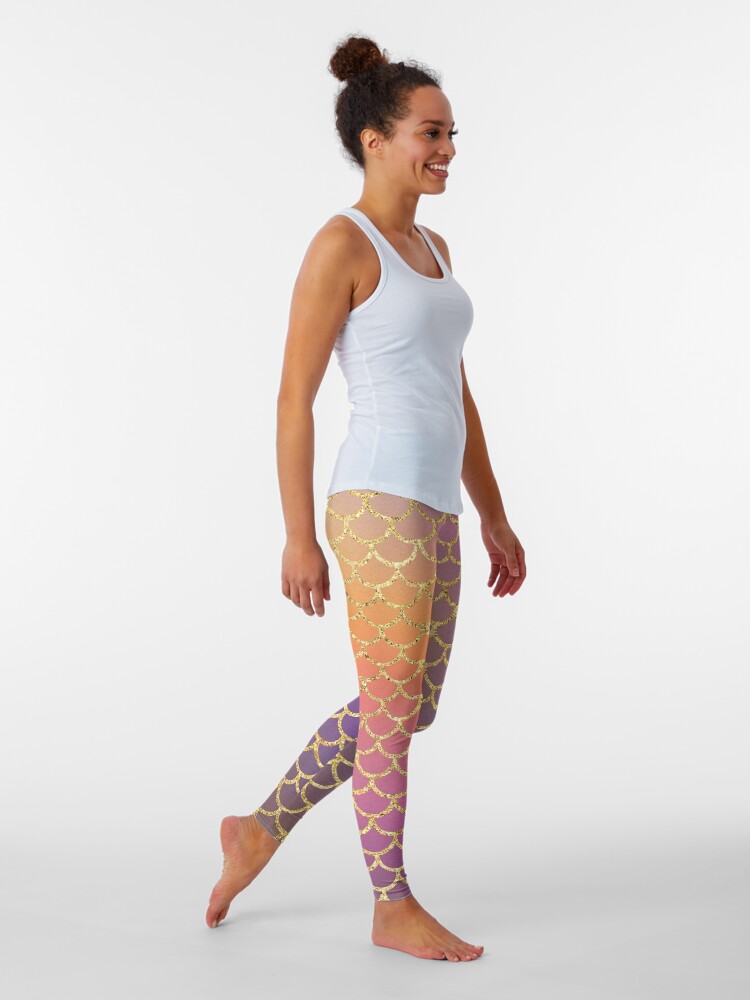 Discover Bling Purple And Pink Mermaid Scale Pattern Leggings
