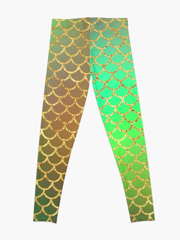 Disover Luxurious Greens and Gold Colors Mermaid Scale Pattern Leggings