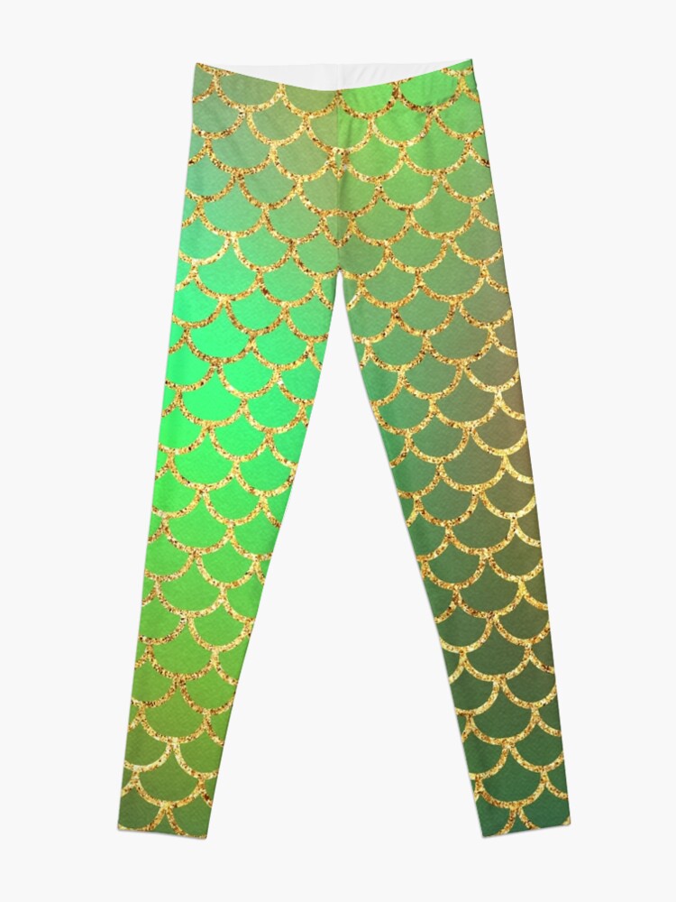 Discover Luxurious Greens and Gold Colors Mermaid Scale Pattern Leggings