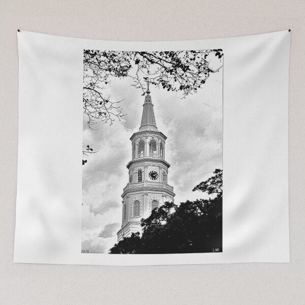 Item preview, St. Michael Episcopal Church Steeple Black And White designed and sold by LisaWootenPhoto.