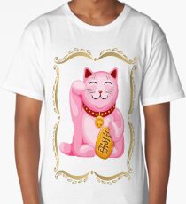 Pink Maneki Neko Lucky Cat Long T-Shirt