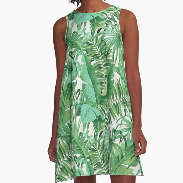 Green tropical leaves II A-Line Dress