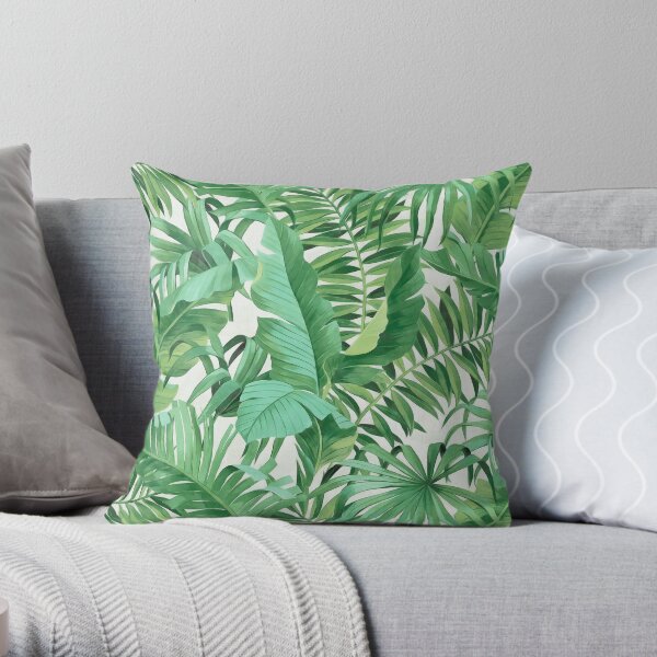 Green tropical leaves II Throw Pillow