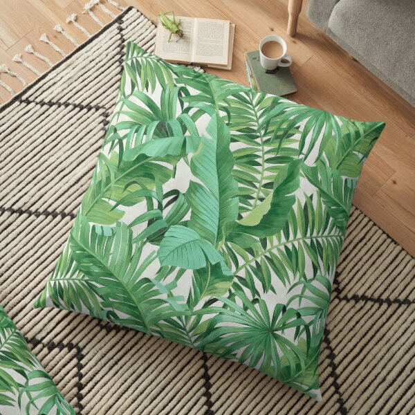 Green tropical leaves II Floor Pillow