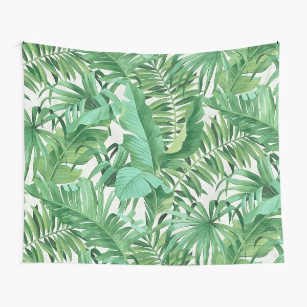 Green tropical leaves II Tapestry