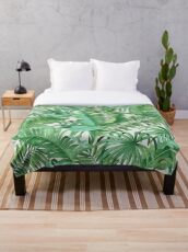 Green tropical leaves II Throw Blanket
