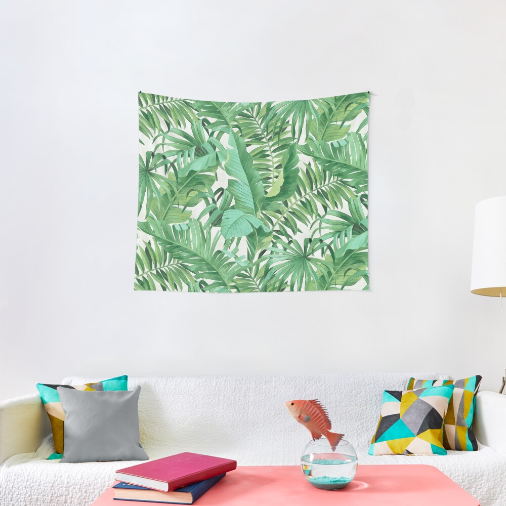 Green tropical leaves II Tapestry
