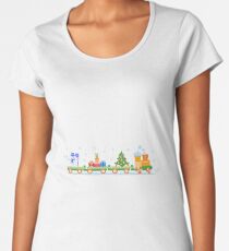 Train carries Christmas tree, snowman, gifts. Women's Premium T-Shirt