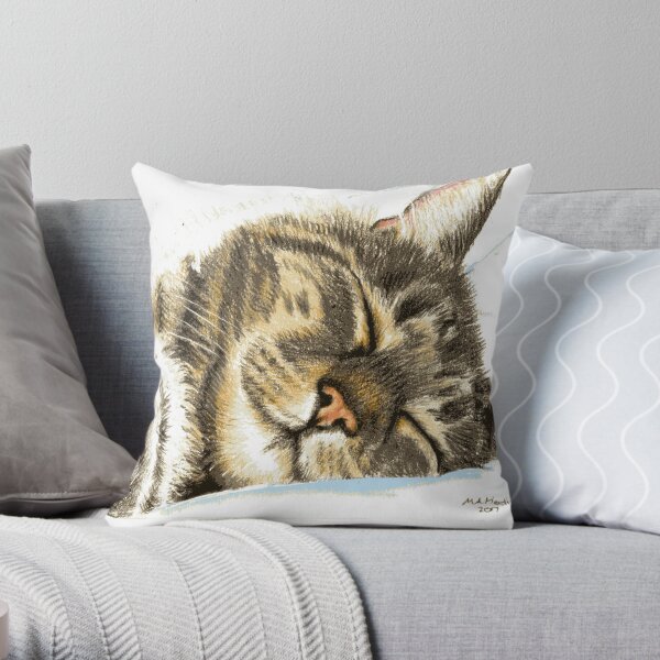 Sleeping Tabby Cat Throw Pillow