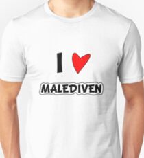 I love the Maldives. Heart, Love, Love, Maldives, Vacation, Dream Beach, Gift, Sun, Palm Trees Unisex T-Shirt