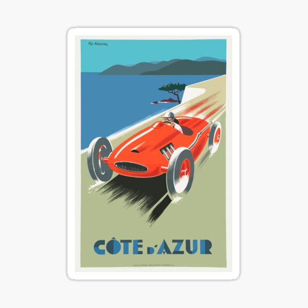 Vintage Cote D'Azure France French Riviera Travel Vacation Holiday Advertisement Speed Racer Red Race Car Sticker
