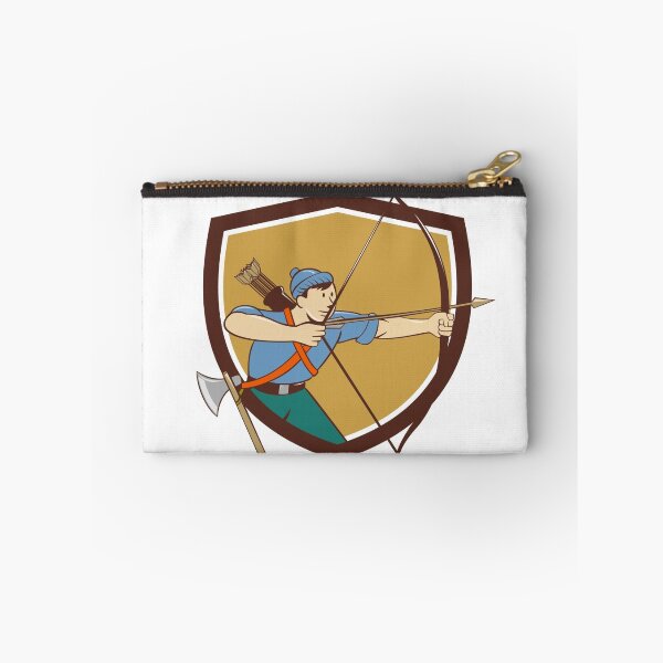 Item preview, Archer Aiming Long Bow Arrow Cartoon Crest designed and sold by patrimonio.