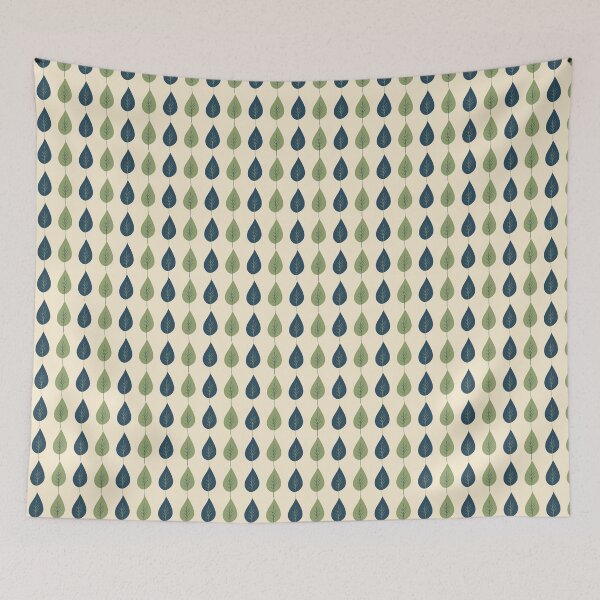Aperçu de l'œuvre Rayures de feuilles vertes et bleu marine - Collection Orchard Birds créée et vendue par SarahPrice.