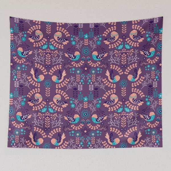 Item preview, Scandinavian Floral Birds - Purple designed and sold by oppositedge.