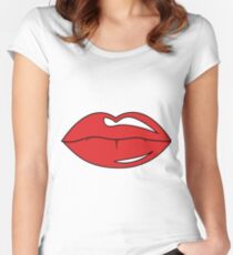 Üppige Lippen Tailliertes Rundhals-Shirt