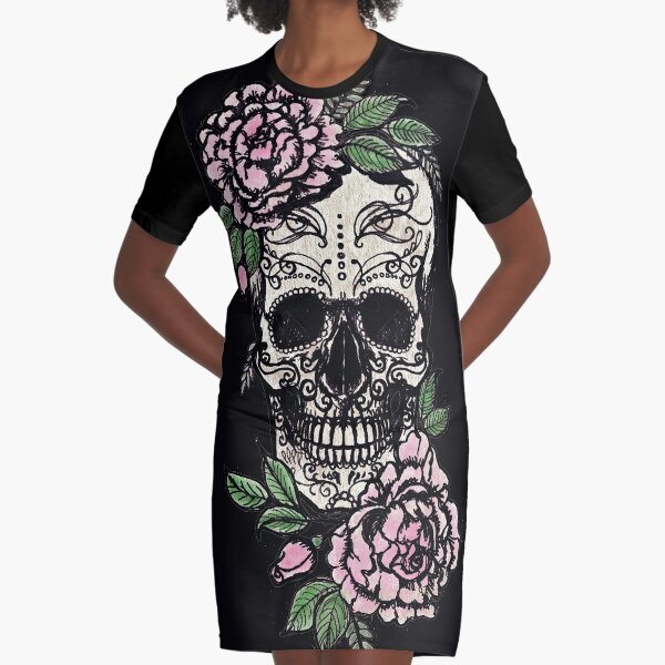 Sugar Skull & Roses Graphic T-Shirt Dress