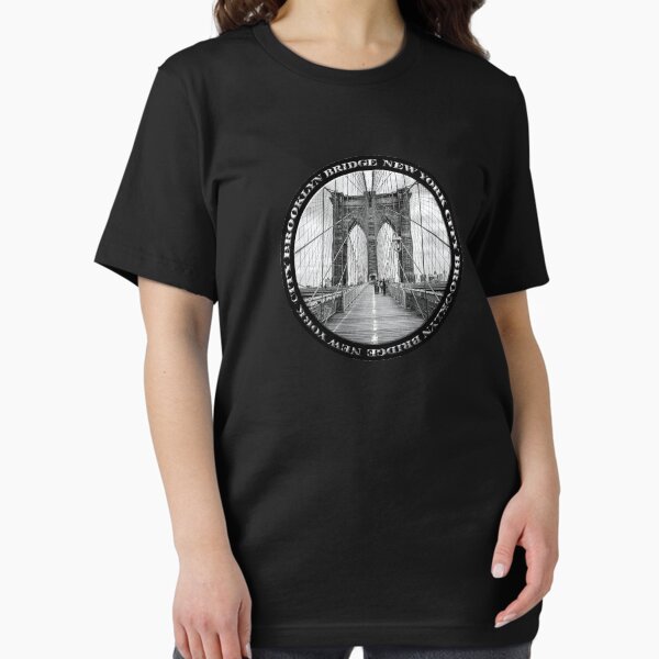 Item preview, Brooklyn Bridge New York City (black and white badge style on black) designed and sold by Ray's Photos & Art.