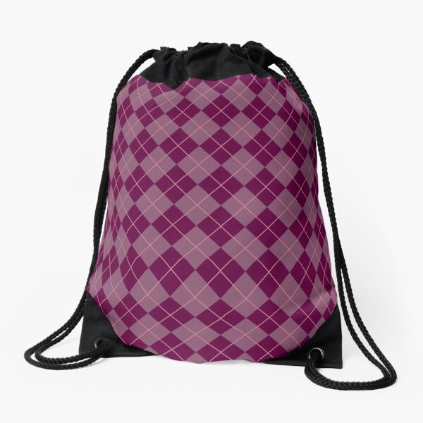 Maroon Argyle Pattern Drawstring Bag