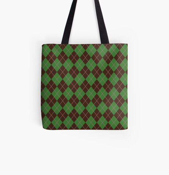 Green Argyle Pattern All Over Print Tote Bag