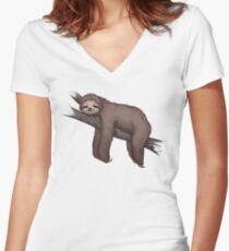 Sleepy Sloth Women's Fitted V-Neck T-Shirt