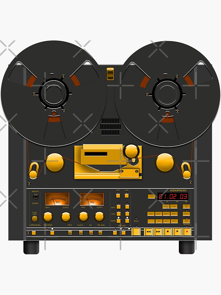 Reel to Reel Tape Recorder Black Panel Gold Hardware | Sticker