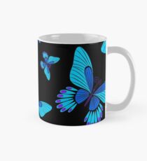 Blue morpho butterflies on black Mug