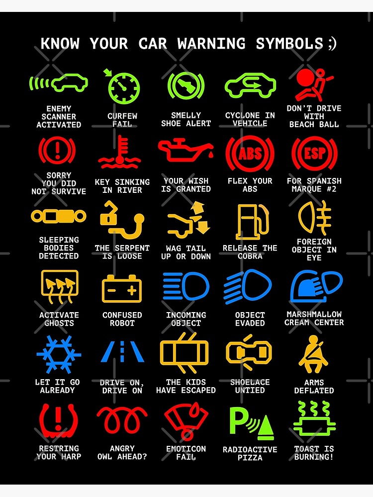 Know Your Car Warning lights Mechanics Funny Sarcastic Graphic Tee Shirts |  Art Board Print