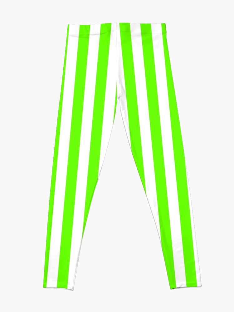 Bright Green and White Vertical Stripes Leggings for Sale by