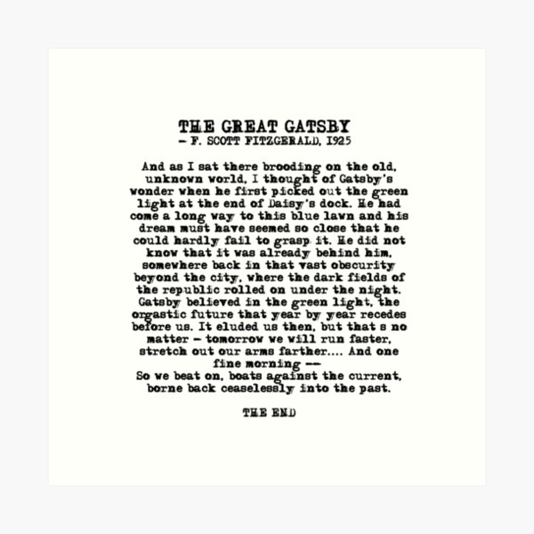 Ending of The Great Gatsby - Fitzgerald quote Art Print